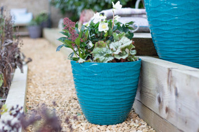 Pot Planter Indoor or Outdoor Lightweight Recycled Plastic Garden Windermere Plant Pot - Plastic - L33 x W33 x H29 cm - Teal