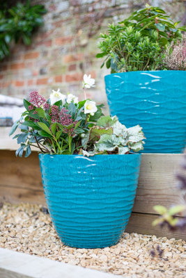 Pot Planter Indoor or Outdoor Lightweight Recycled Plastic Garden Windermere Plant Pot - Plastic - L33 x W33 x H29 cm - Teal