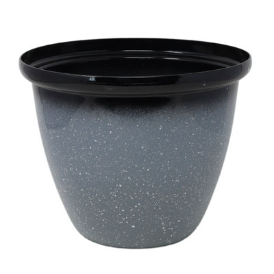 Pot Planter Round Plastic Grey Gloss Honey Plant Flower Garden Patio Decor 25cm