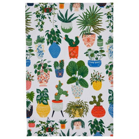 Pot Plants Floral Print 100% Cotton Tea Towel