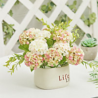 Potted Artificial Flower Ornaments Hydrangea Flower in Ceramic Planter for Tabletop Decoration