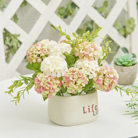 Potted Artificial Flower Ornaments Hydrangea Flower in Ceramic Planter for Tabletop Decoration