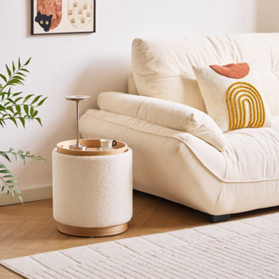 Pouf with Storage Side Table in Fabric White