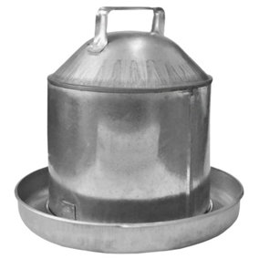 Poultry Drinker Waterer Automatic Drinker 9L Capacity, Galvanised Steel with Handle for Hens, Ducks, Geese - 2 Gallon