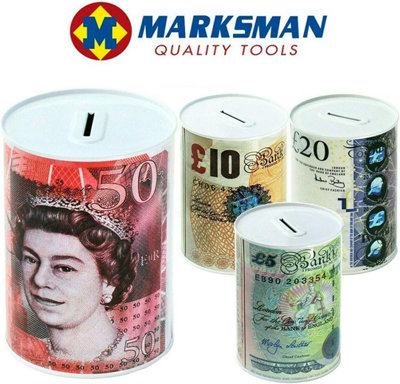 Pound Notes Design Money Coin Box Tin Savings Printed Banknote Kids Gift Cash Small Medium Large