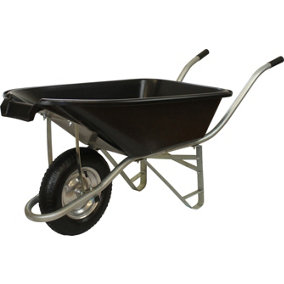 Pouring Tipping Black Heavy-Duty Wheelbarrow With 150kg/75l Capacity, Strong Plastic Pan, Pneumatic Wheel, Anti-Slip Handles