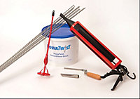 PowaTwist Crack Stitching Kit (10 no. 6mm x 1m Helical Bars, 3L Grout, Mortar Gun, Nozzle, Mixing Paddle & Finger Trowel)