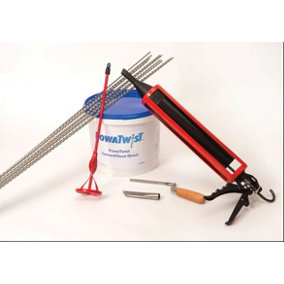 PowaTwist Crack Stitching Kit (10 no. 6mm x 1m Helical Bars, 3L Grout, Mortar Gun, Nozzle, Mixing Paddle & Finger Trowel)