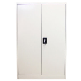 Powder Coated Steel Light Grey Office 2 Doors Filing Cabinet Flatpack Document File Lockable Storage 140cm