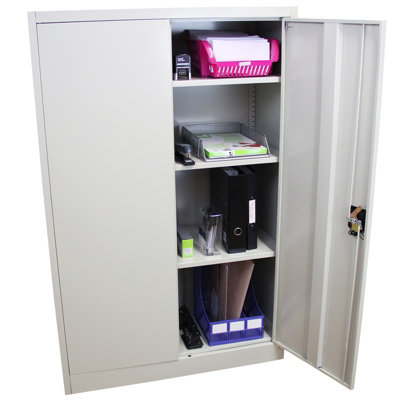 Powder Coated Steel Light Grey Office 2 Doors Filing Cabinet Flatpack ...