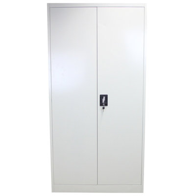 Powder Coated Steel Light Grey Office 2 Doors Filing Cabinet Flatpack Document File Lockable Storage 180cm