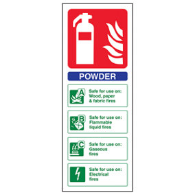 POWDER Fire Extinguisher Safety Sign - Glow in the Dark 75x200mm (x3)