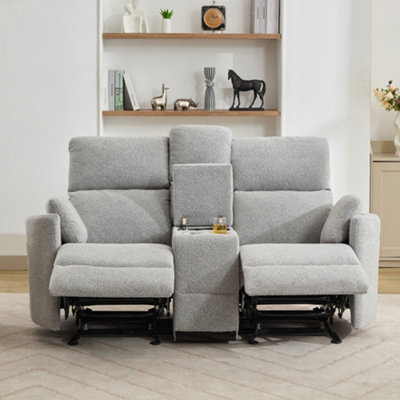 Powell 2 Seat Rocker Recliner Sofa With Centre Console - Light Grey
