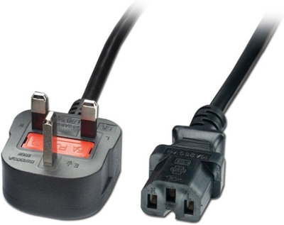 Power Cable 1m Black C15 10A Hot Connector Kettle Lead UK Mains Plug to IEC - For TV, PC, Monitor, Printer, and More