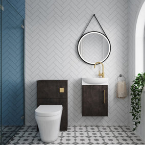 Power Cloakroom Bundle - Left Wall Hung Vanity Unit, Concealed Cistern WC Unit, Toilet & Tap, 440mm - Slate/Brass - Balterley