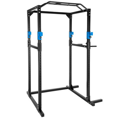 Power Rack - pull-up double bar, dip station, barbell racks and safety bars  -  black/blue