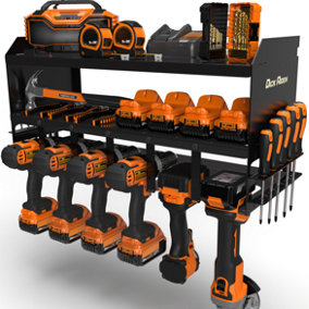 Power Tool Storage Organiser Rack Drill Holder - 6 Slot (Black)