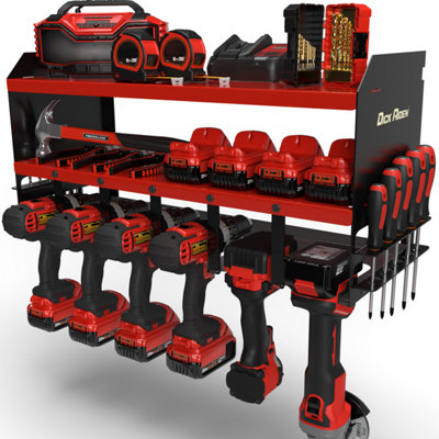 Power Tool Storage Organiser Rack Drill Holder - 6 Slot (Milwaukee Red)