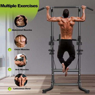 Power Tower Dip Station Pull Up Bar, Adjustable Height Multi-Function Power Tower,Push Up Workout Abdominal Exercise for Home Gym