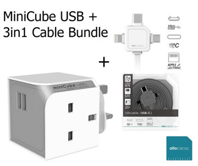 Powercube - 3IN1 USB CABLE USB-C (WHITE) and a MINICUBE USB UK combi Price Comparisons | Compare The Build