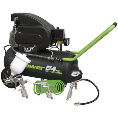 Powerful 24L Direct Drive Air Compressor with 4-Piece Accessory Kit for ...