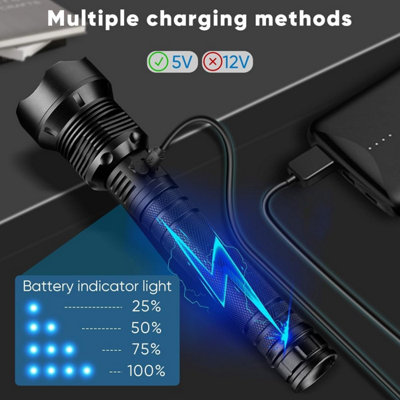 Powerful Super Bright LED Rechargeable 35000000LM Flashlight Torch P90 ...