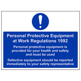 PPE Provided For Health & Safety Must Be Used Sign - Rigid Plastic - 600x450mm (x3)