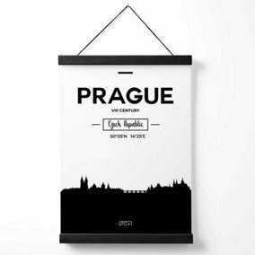 Prague Black and White City Skyline Medium Poster with Black Hanger