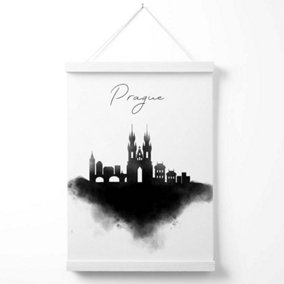 Prague Watercolour Skyline City Poster with Hanger / 33cm / White
