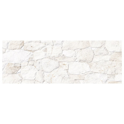 Prairie White Split Faced Stone Effect Porcelain Tile - Pack of 4, 1.14m² - (L)890x(W)320