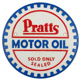Pratts Motor Oil Round Cast Iron Sign Plaque Wall Garage Workshop Shop Petrol