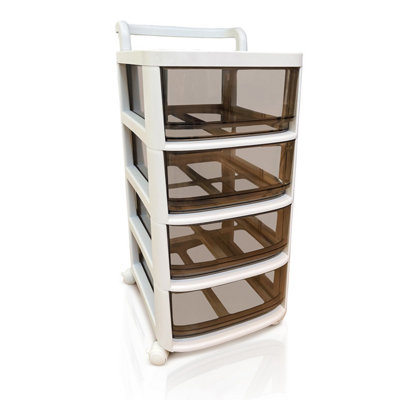 Pre-Assembled Storage Unit, Storage Drawers, White Plastic Storage 4 Drawer Organizer by Froppi™ L28.5 W34 H62 cm