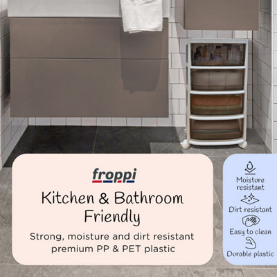 Pre-Assembled Storage Unit, Storage Drawers, White Plastic Storage 4 Drawer Organizer by Froppi™ L28.5 W34 H62 cm
