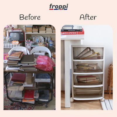 Pre-Assembled Storage Unit, Storage Drawers, White Plastic Storage 4 Drawer Organizer by Froppi™ L28.5 W34 H62 cm