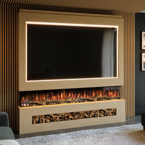 Pre-Built Media Wall Package 16 Including 82 inch Spectrum Series 3 Sided Electric Fire
