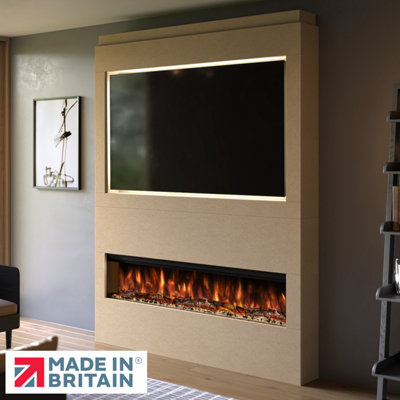Pre-Built Media Wall Package 17, Includes 60 Inch Spectrum 3-Sided Electric Fireplace, TV Feature Wall with LED Flame Effect