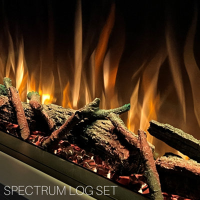 Pre-Built Media Wall Package 18, Includes 44 Inch Spectrum 3-Sided Electric Fireplace, TV Feature Wall with LED Flame Effect