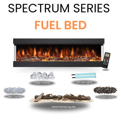 Pre-Built Media Wall Package 18, Includes 44 Inch Spectrum 3-Sided Electric Fireplace, TV Feature Wall with LED Flame Effect