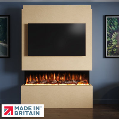 Pre-Built Media Wall Package 19, Includes 50 Inch Spectrum 3-Sided Electric Fireplace, TV Feature Wall with LED Flame Effect