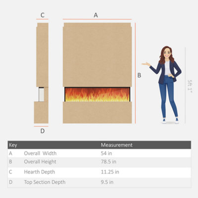 Pre-Built Media Wall Package 19, Includes 50 Inch Spectrum 3-Sided Electric Fireplace, TV Feature Wall with LED Flame Effect
