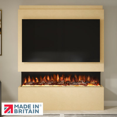 Pre-Built Media Wall Package 20, Includes 60 Inch Spectrum 3-Sided Electric Fireplace, TV Feature Wall with LED Flame Effect
