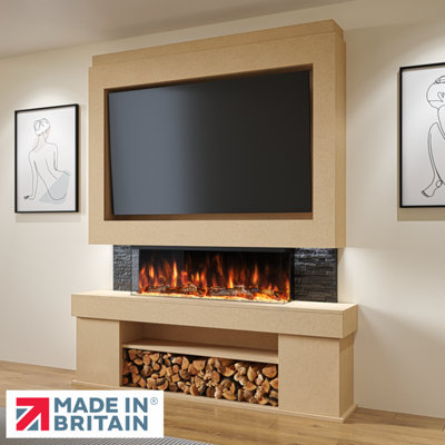 Pre-Built Media Wall Package 3, Includes 44 Inch Spectrum 3-Sided Electric Fireplace, TV Feature Wall with LED Flame Effect