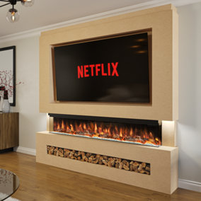 Pre-Built Media Wall Package 7 Including 72 inch Spectrum Series 3 Sided Electric Fire