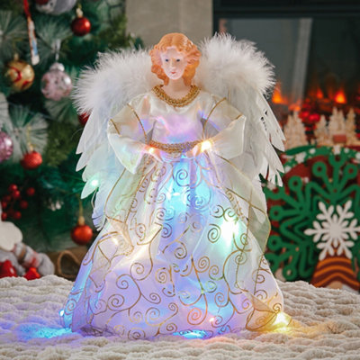 Pre Lit Angel Christmas Tree Topper Christmas Decoration Xmas Ornament with Gold Dress