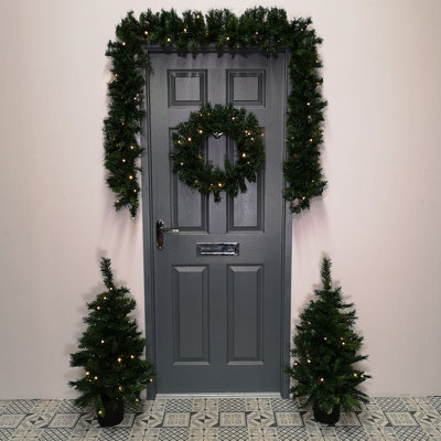 Pre Lit Christmas Door Decoration Kit   90cm Trees or Garland & 60cm Wreath Price Comparisons | Compare The Build