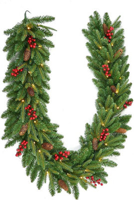 Pre Lit Christmas Garland, Green, 2 Meter