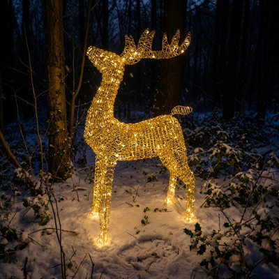 Pre-Lit Christmas Gold Curly Standing Stag 1.4m with 1440 Warm White ...