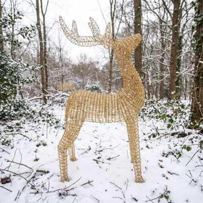 Pre-Lit Christmas Gold Curly Standing Stag 1.4m with 1440 Warm White ...