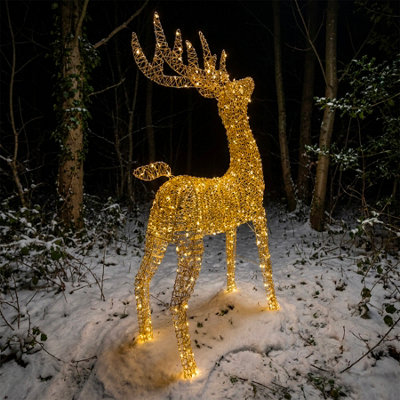 Pre-Lit Christmas Gold Curly Standing Stag 1.4m with 1440 Warm White ...