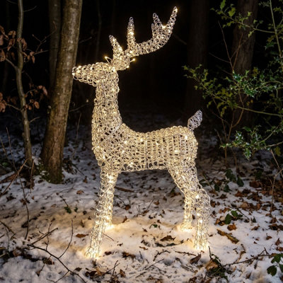 Pre-Lit Christmas Silver Curly Standing Stag 1m with 720 Warm White LED ...